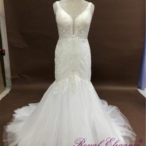 Fit and flare V Neckline Tulle Skirt Wedding Dress WD335