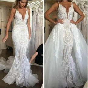 Mermaid Wedding Dress with Removable Overskirt 2 in 1 