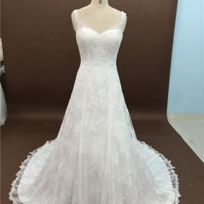 Sheer Shoulder Straps Destination French Lace Wedding Dress 