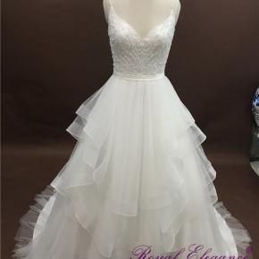 Beaded Bodice V Neckline Layered Organza Wedding Dress