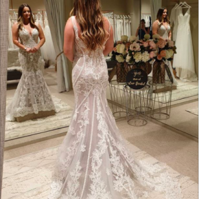 Sleeveless V plunge Neckline Low Back Mermaid Bridal Dresses 