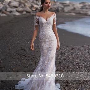  Royal Elegance vestido de noiva Long Sleeve Illusion Neckline Luxury Lace Applique Wedding Dress abiti da sposa Royal Elegance  vestido de noiva Long Sleeve Illusion Neckline Luxury Lace Applique Wed