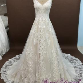 Sequin Lace A line Backless Beading Neckline Bridal Wear