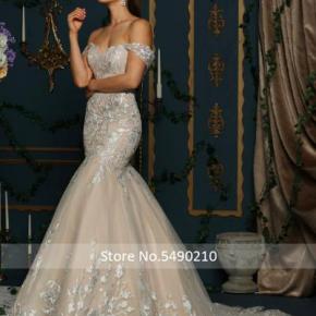 Off the Shoulder Curve Lady Leaf Lace Sweetheart Neckline Mermaid Bridal Dress