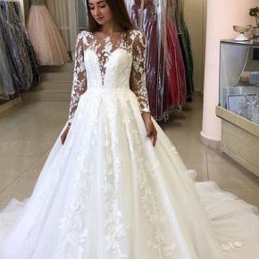 Long Sleeve V Neckline Princess Ball Wedding Dresses