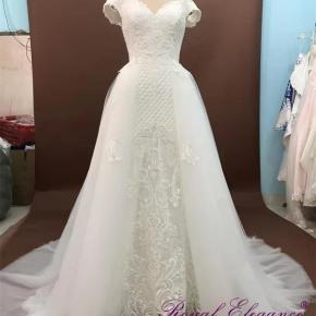 Heavy Beaded Mermaid Dress with Detachable Tulle Overskirt