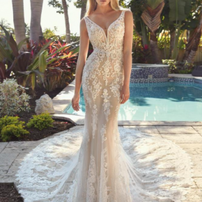 Sleeveless V Neckline V Back Mermaid Lace Bridal Dresses WD303