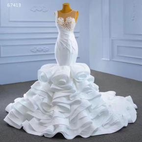 Fit n flare Puffy Organza Sleeveless Boat neck lace top beaded bridal dress