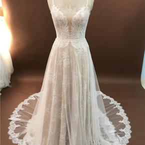  Spagetti Straps Backless French Lace Destination A line dress